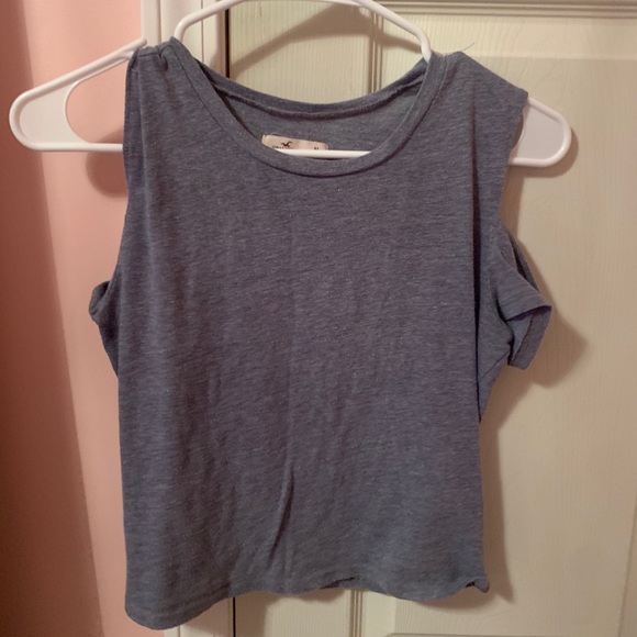 gray and black&white off shoulder cut crop tops - Picture 2 of 4